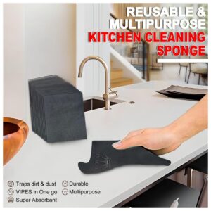 Royal Solutions Multipurpose Kitchen Cleaning Sponge, Reusable, Super Absorbant, Pack of 4, Black
