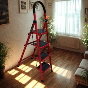 Royal Solutions 4-Step Foldable Steel Ladder for Home with Safety Handrail, Anti-Slip Steps | HeavyDuty, Durable, Foldable | Safe & Stylish | Anti-Slip Shoes | Made in India | Red-Black